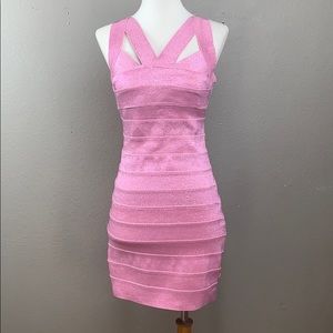 WOW Couture Barbie pink Y2K sparkle bandage cut out bodycon dress